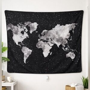 Black and White World Map Tapestry
